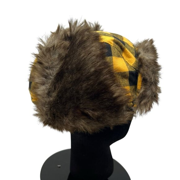 Pittsburgh Penguins Hockey Fights Cancer Trapper Hat Cap Faux Fur SGA 2023 Plaid - Picture 8 of 11